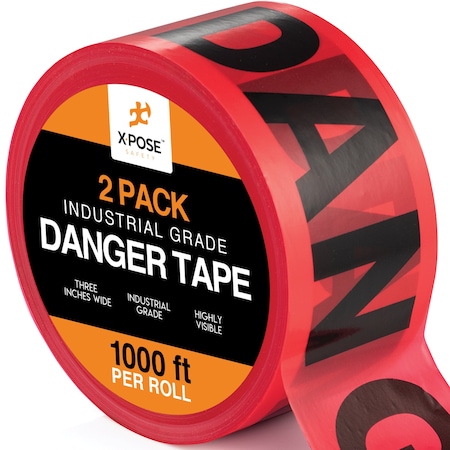 Xpose Safety Danger Tape, PVC, Danger, High Visibility Red, 3 in W., 1000 ft L., 2 PK PDT-2-X-S